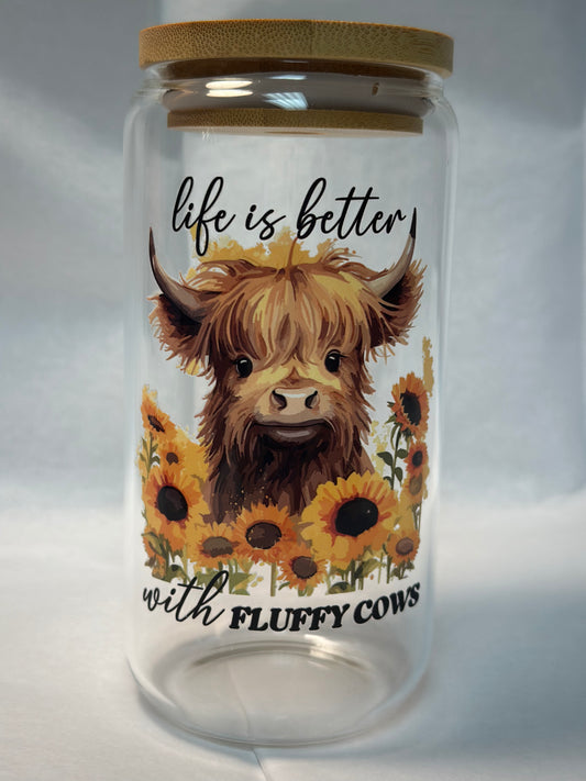 Fluffy Cow 16oz Glass Cup