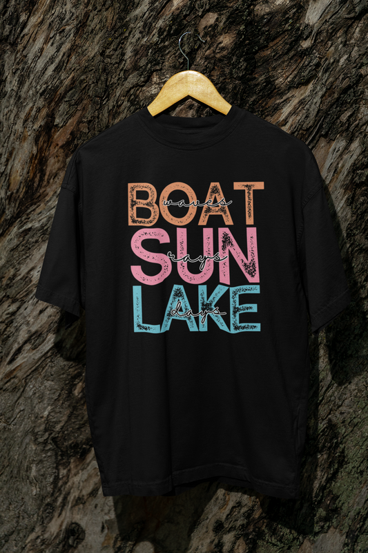 Boat Waves Sun Rays Lake Days Short Sleeve T-shirts
